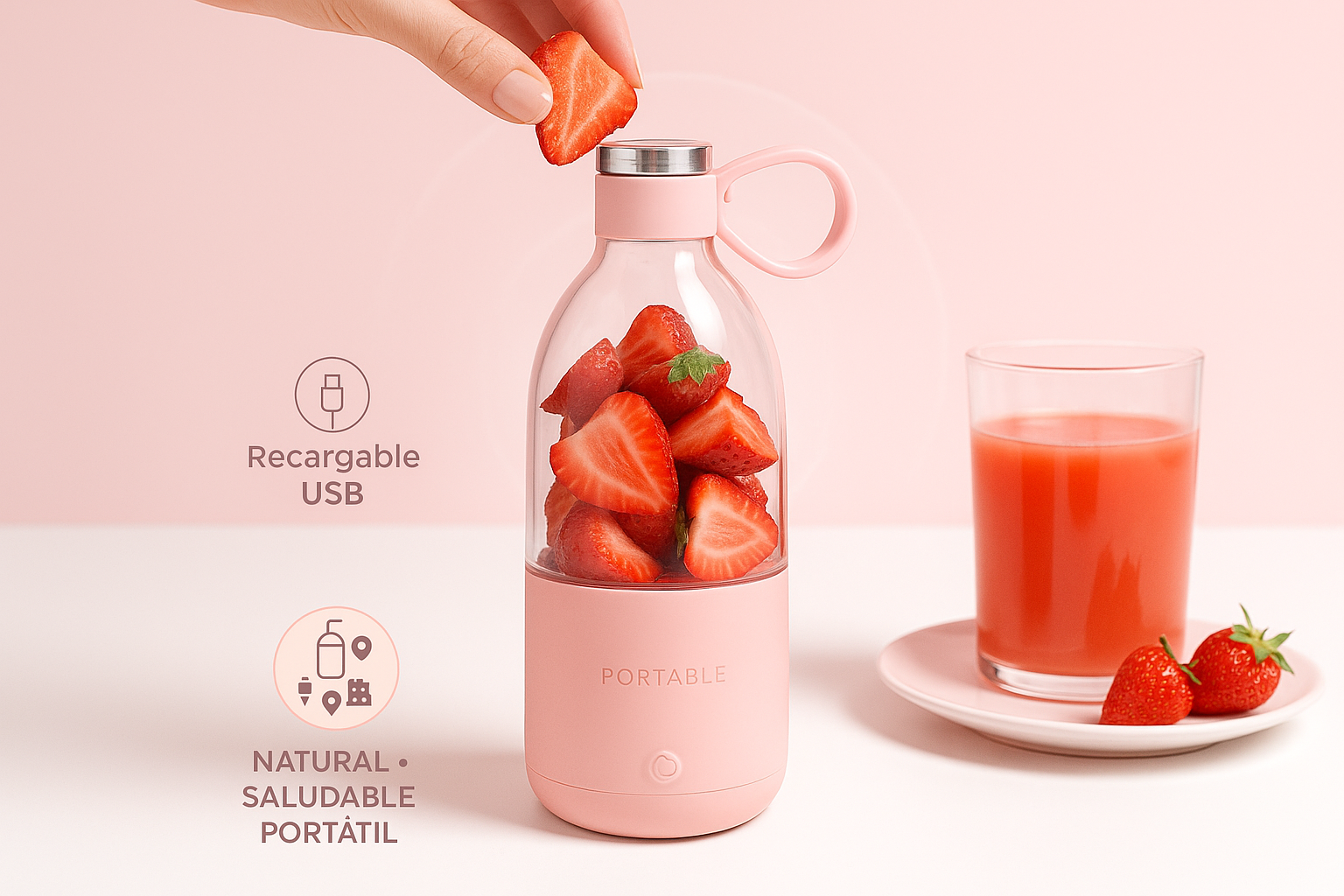 Mini Licuadora Portátil USB – 6 Cuchillas de Acero, Recargable y Compacta para Jugos y Batidos